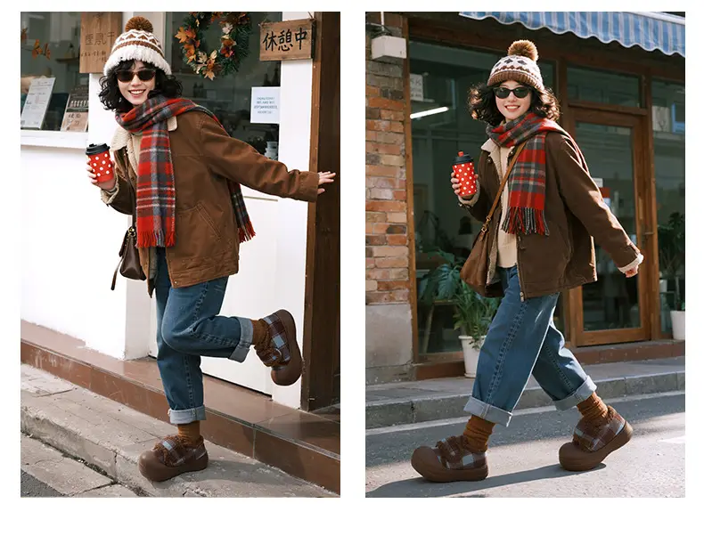 Korean Style Autumn and Winter Round-Toe Cotton Shoes, Versatile Casual Thick-Soled Heightening Velcro Cotton Shoes, Non-Slip Plus Velvet to Keep Women Warm — feature 8