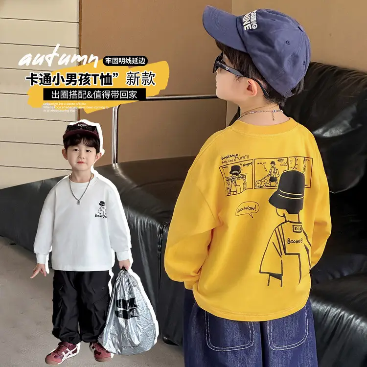 Boys Long Sleeve T-Shirt White Cartoon Print 2025 - Image 4
