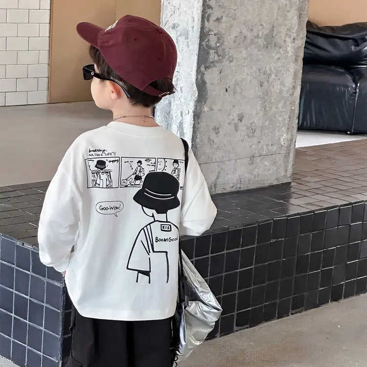 Boys Long Sleeve T-Shirt White Cartoon Print 2025 - Image 6