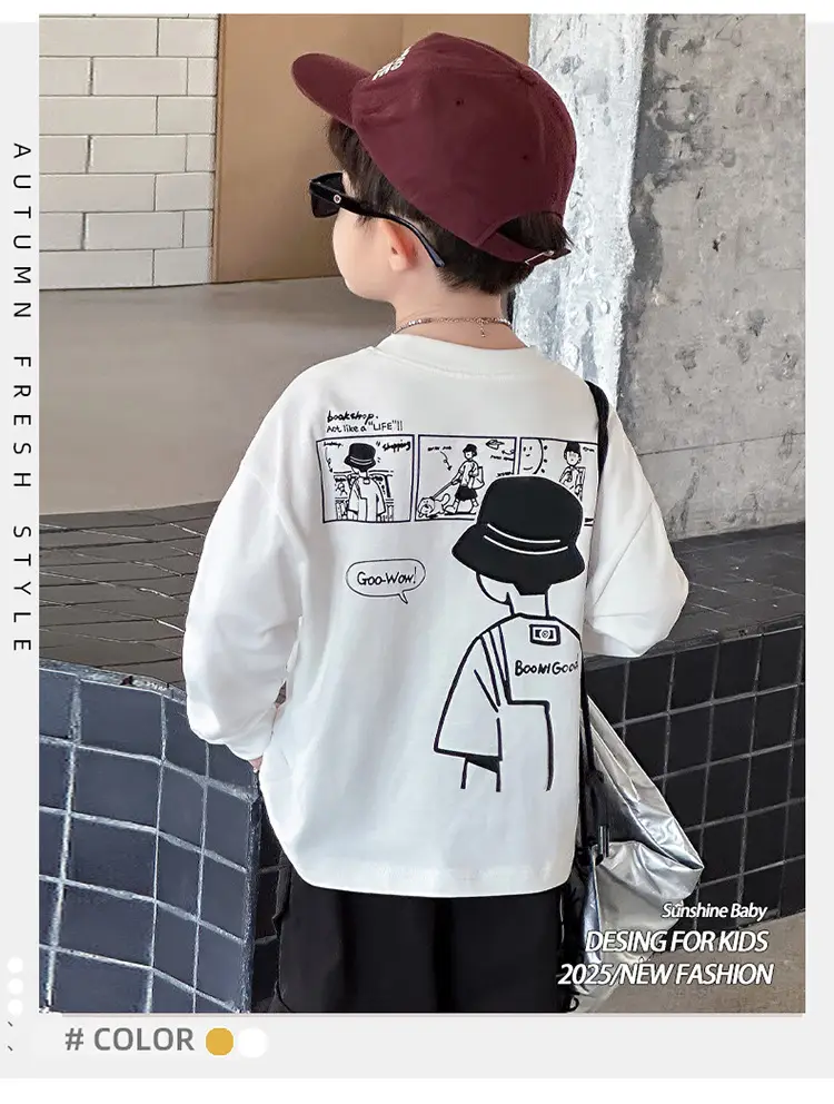 Boys Long Sleeve T-Shirt White Cartoon Print 2025 — feature 1