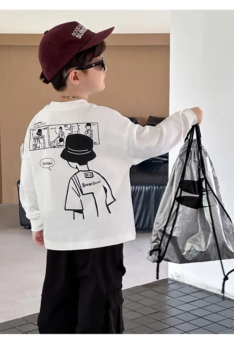 Boys Long Sleeve T-Shirt White Cartoon Print 2025 — feature 30