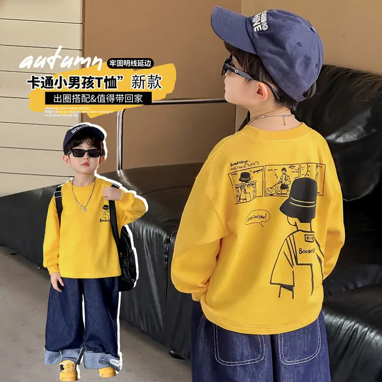 Boys Long Sleeve T-Shirt White Cartoon Print 2025 - Image 2