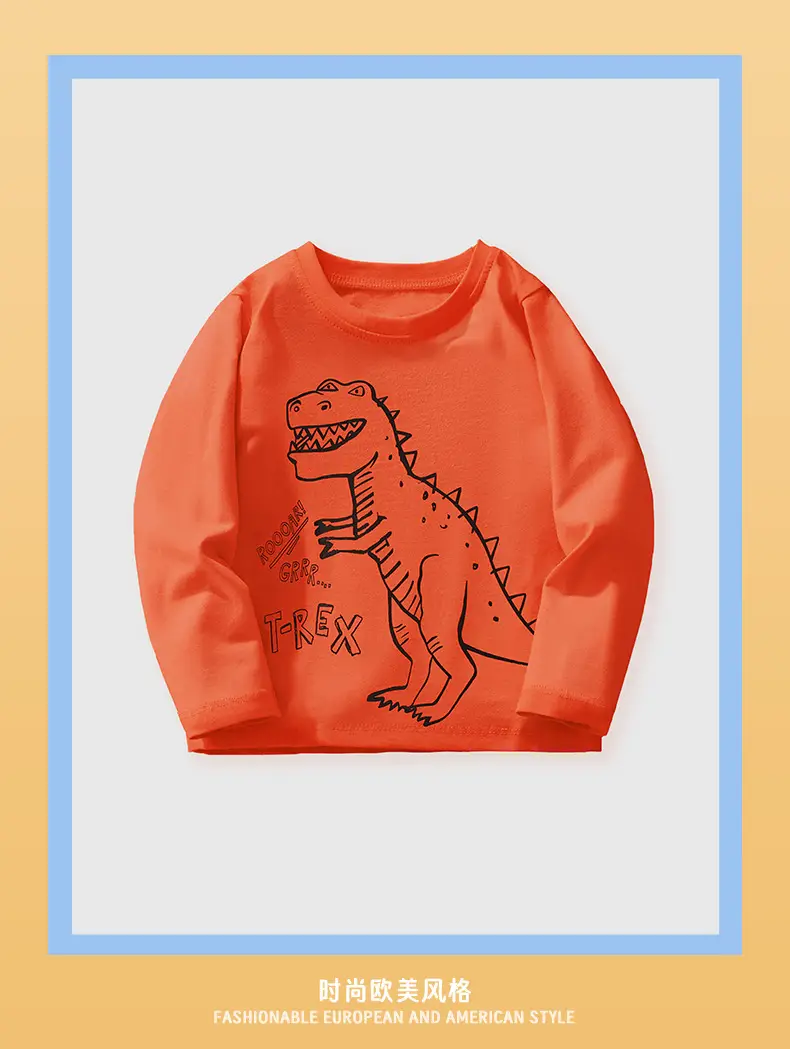 Dinosaur Print Boys Sweatshirt Orange Round Neck — feature 3