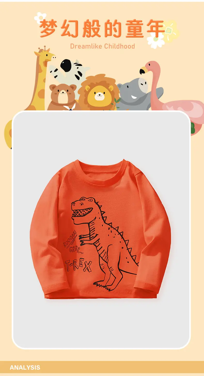 Dinosaur Print Boys Sweatshirt Orange Round Neck — feature 7