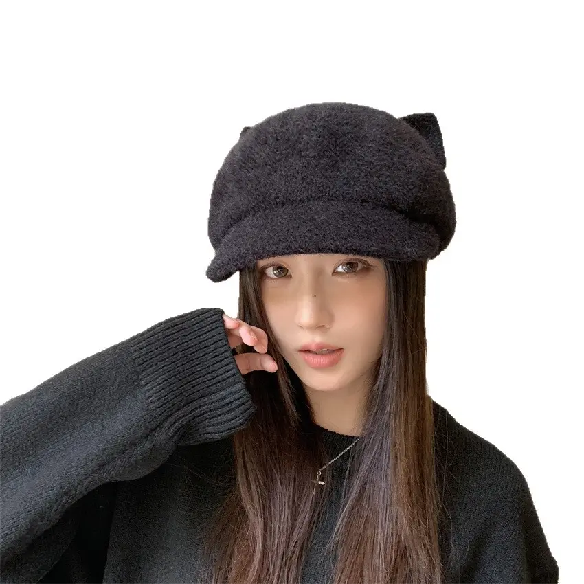 White Korean Cat Ears Windproof Cap for Women - Image 7