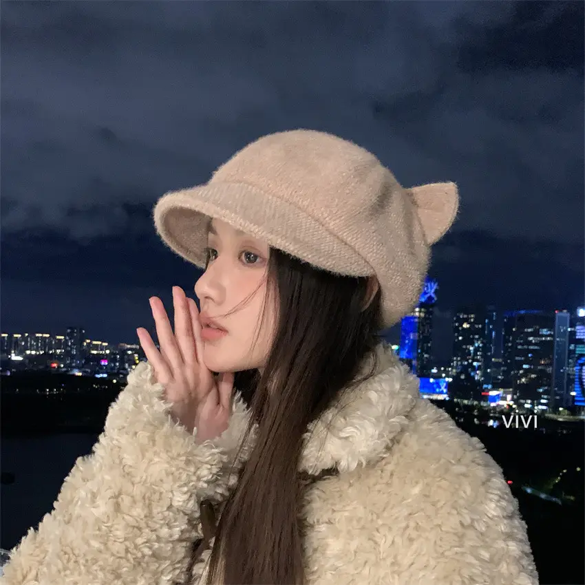 White Korean Cat Ears Windproof Cap for Women — feature 1