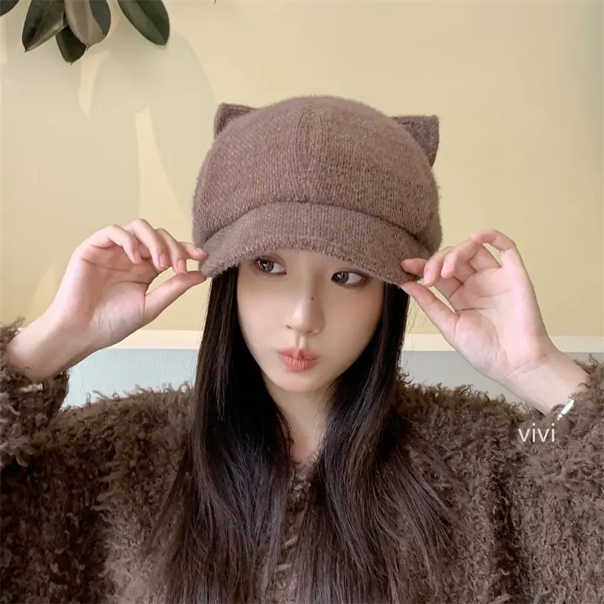 White Korean Cat Ears Windproof Cap for Women — feature 6