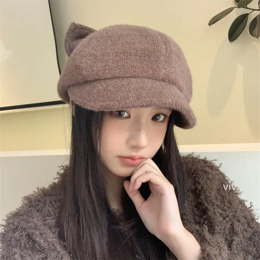 White Korean Cat Ears Windproof Cap for Women — feature 8