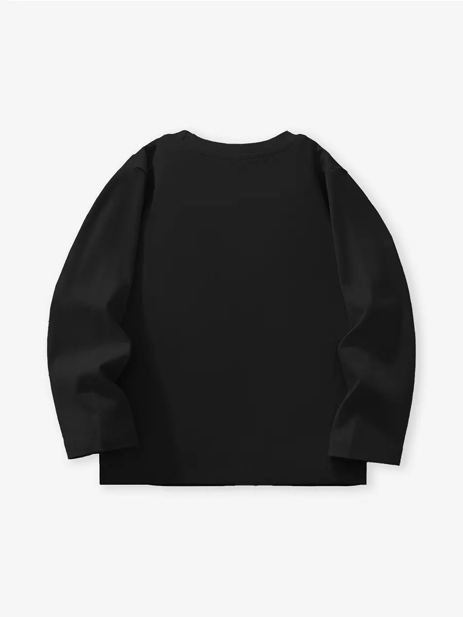 Kids Long Sleeve T-Shirt Black Z-Print Round Neck