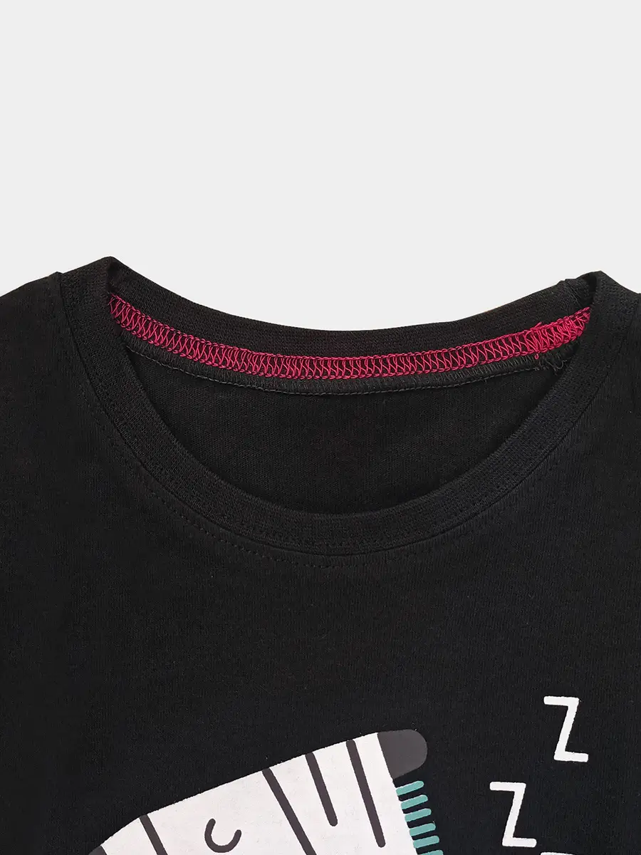 Kids Long Sleeve T-Shirt Black Z-Print Round Neck