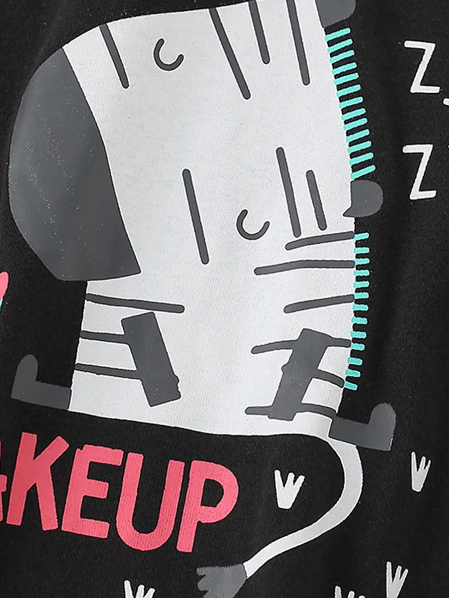 Kids Long Sleeve T-Shirt Black Z-Print Round Neck