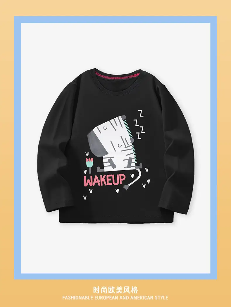 Kids Long Sleeve T-Shirt Black Z-Print Round Neck — feature 3