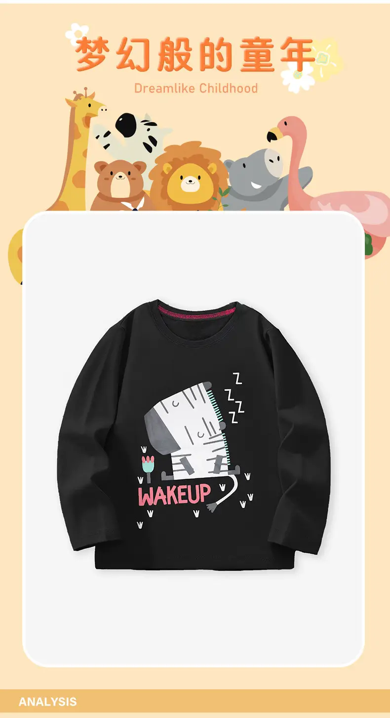 Kids Long Sleeve T-Shirt Black Z-Print Round Neck — feature 7