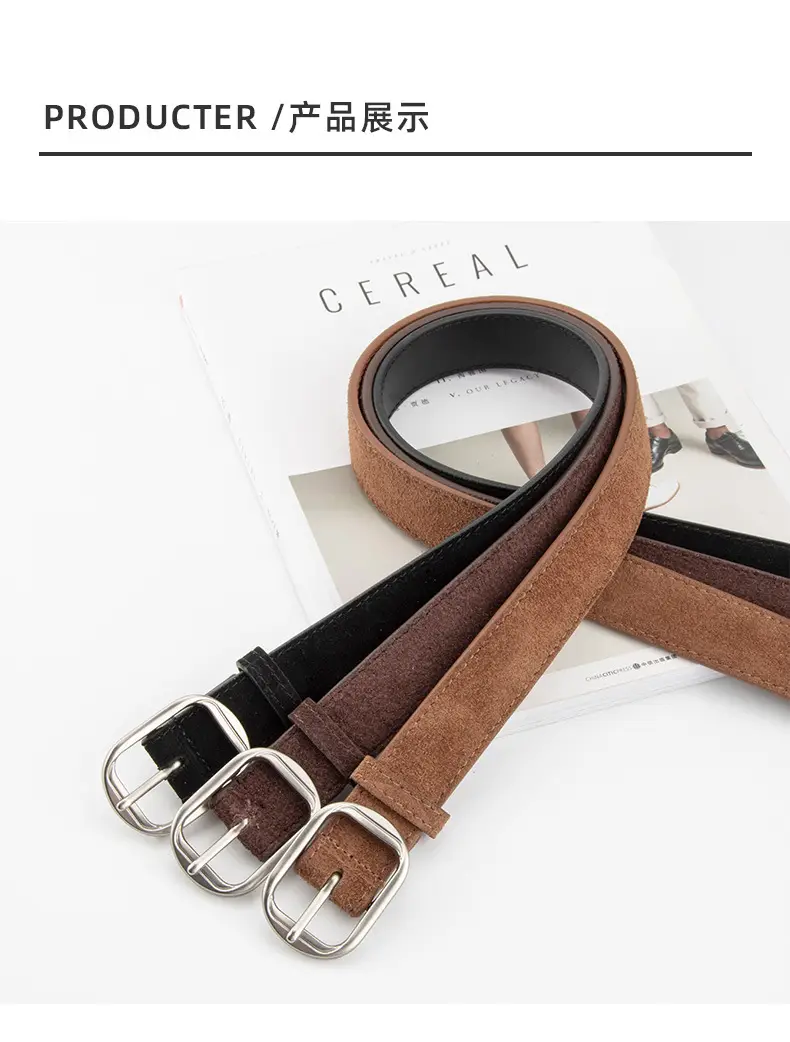 Frosted Leather Belt Women's Tan Cowhide Pin Buckle — feature 10