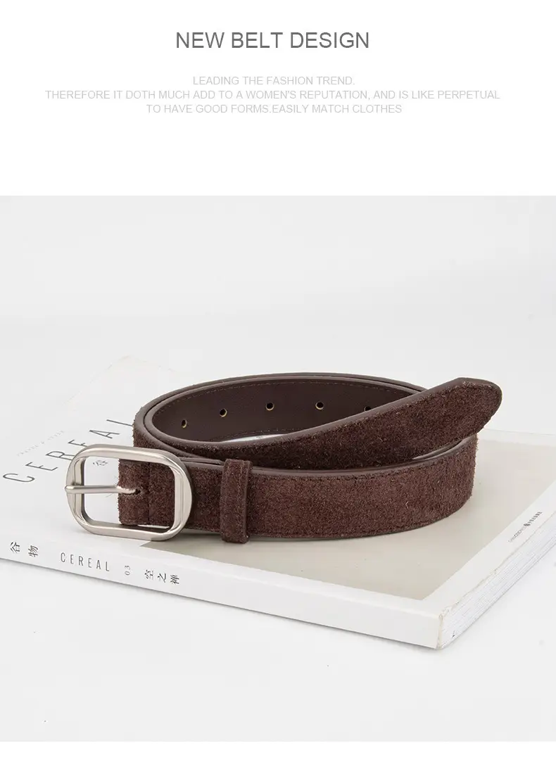 Frosted Leather Belt Women's Tan Cowhide Pin Buckle — feature 11