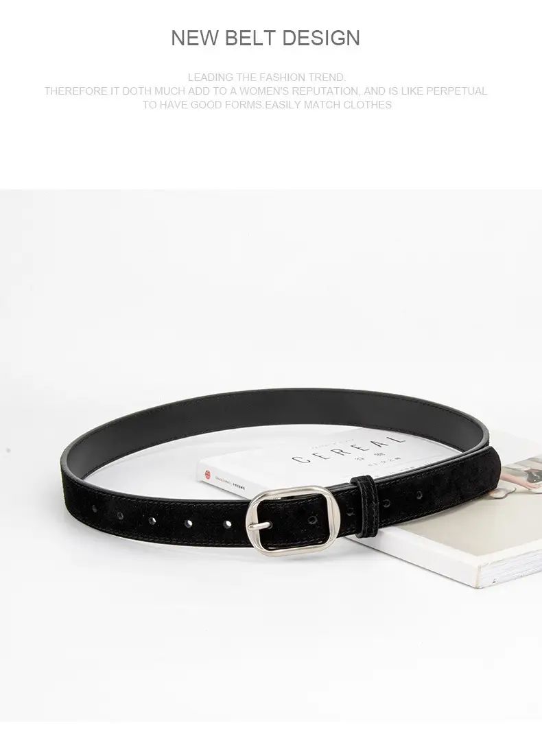 Frosted Leather Belt Women's Tan Cowhide Pin Buckle — feature 13