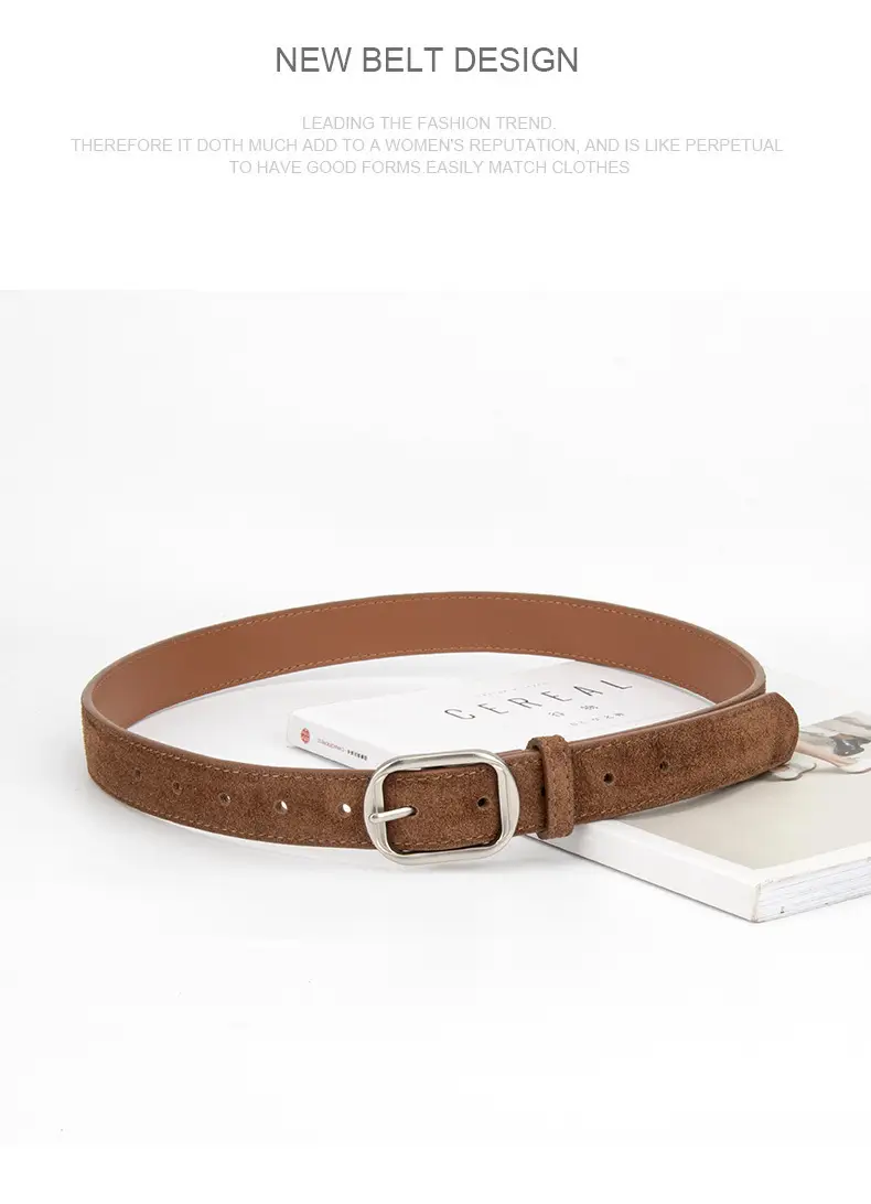 Frosted Leather Belt Women's Tan Cowhide Pin Buckle — feature 14