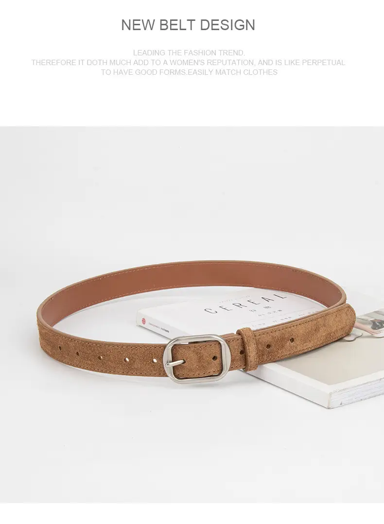 Frosted Leather Belt Women's Tan Cowhide Pin Buckle — feature 15