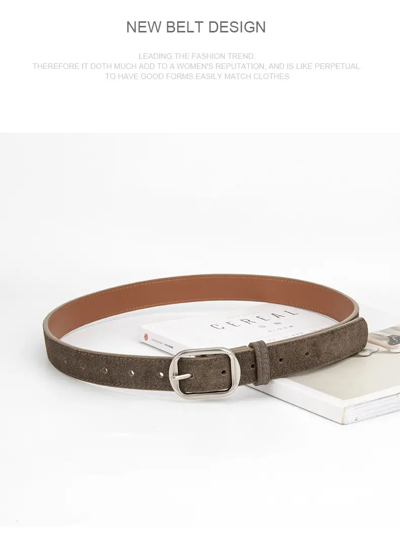 Frosted Leather Belt Women's Tan Cowhide Pin Buckle — feature 16