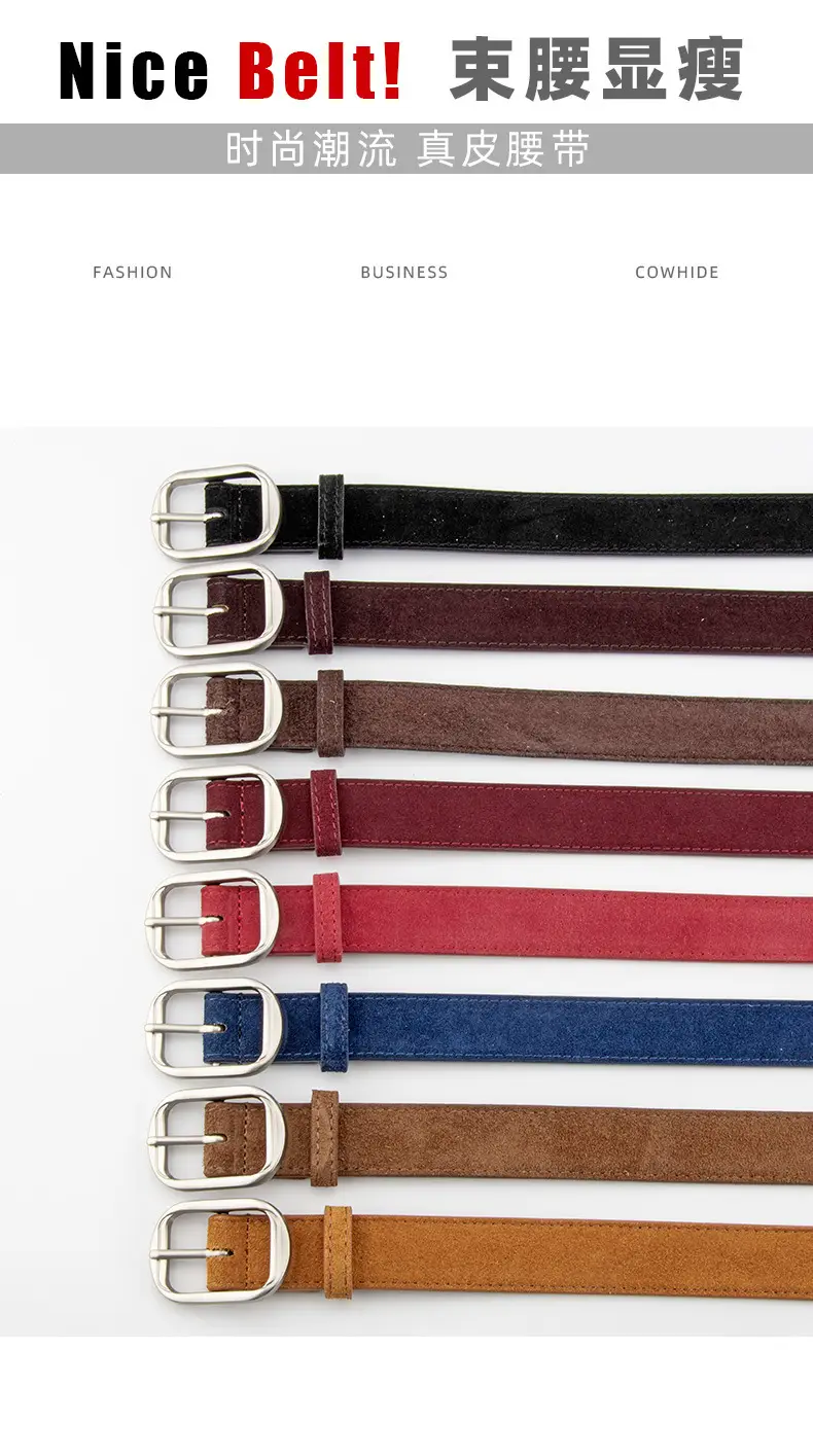 Frosted Leather Belt Women's Tan Cowhide Pin Buckle — feature 3