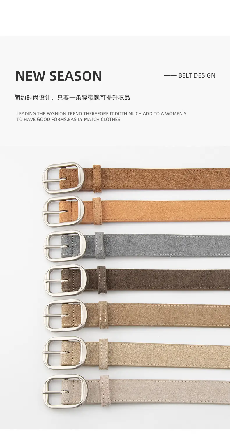 Frosted Leather Belt Women's Tan Cowhide Pin Buckle — feature 4