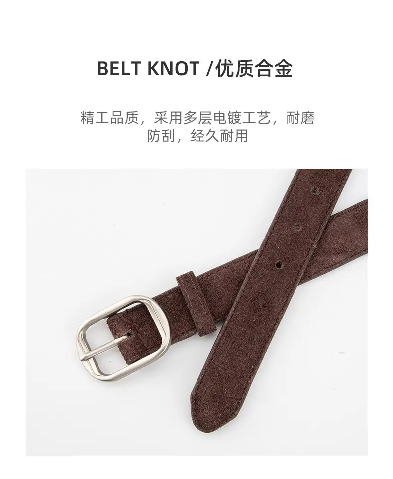Frosted Leather Belt Women's Tan Cowhide Pin Buckle — feature 6