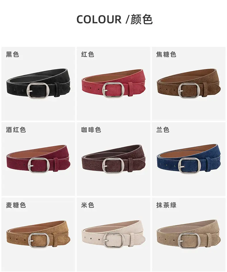 Frosted Leather Belt Women's Tan Cowhide Pin Buckle — feature 8