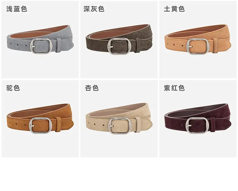 Frosted Leather Belt Women's Tan Cowhide Pin Buckle — feature 9