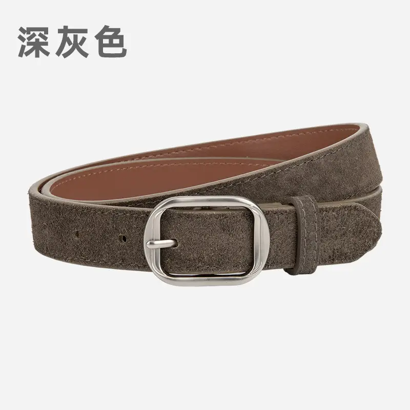 Frosted Leather Belt Women's Tan Cowhide Pin Buckle