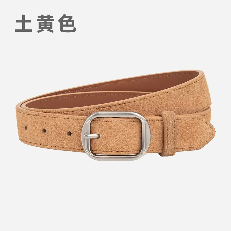 Frosted Leather Belt Women's Tan Cowhide Pin Buckle