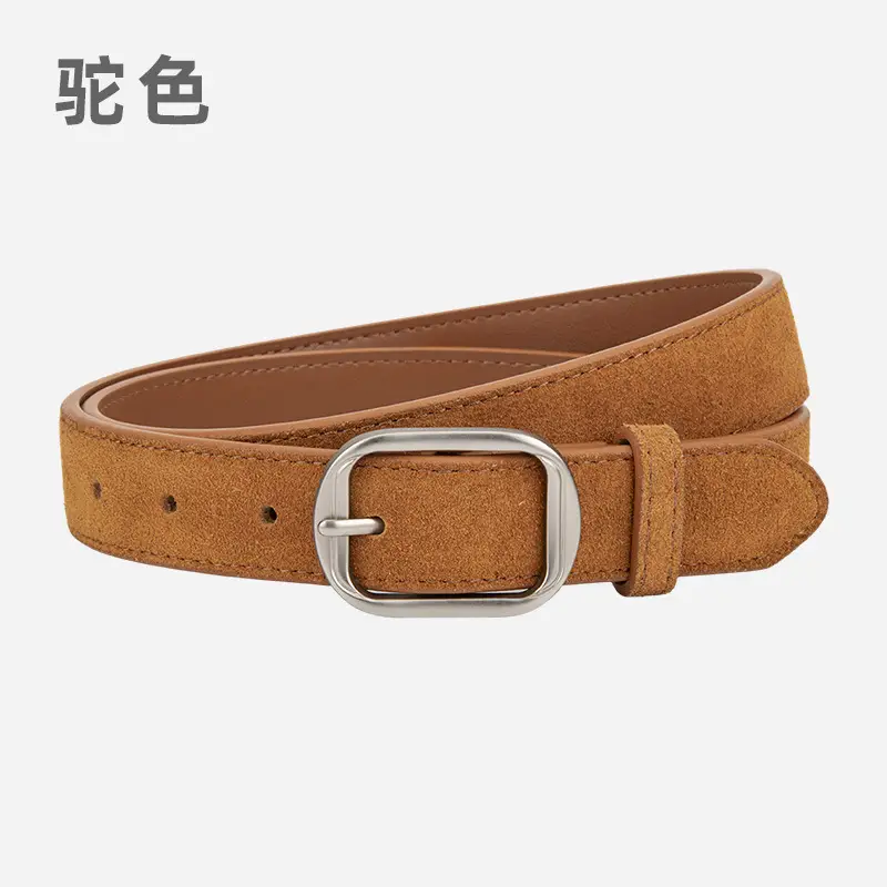 Frosted Leather Belt Women's Tan Cowhide Pin Buckle