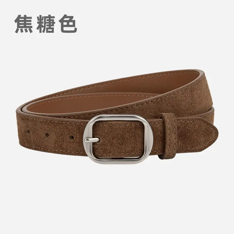 Frosted Leather Belt Women's Tan Cowhide Pin Buckle