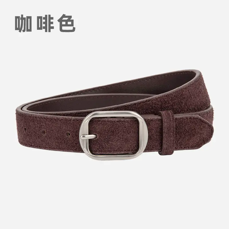 Frosted Leather Belt Women's Tan Cowhide Pin Buckle