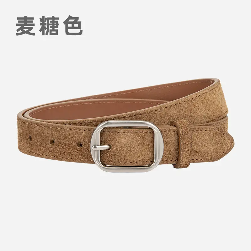 Frosted Leather Belt Women's Tan Cowhide Pin Buckle