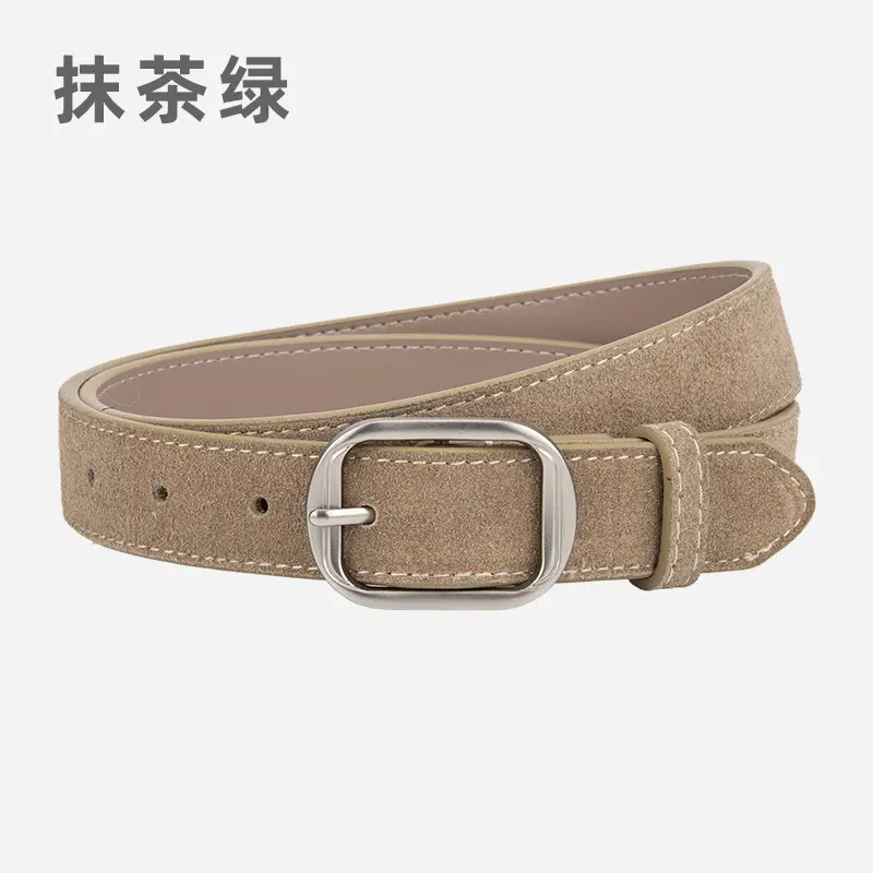 Frosted Leather Belt Women's Tan Cowhide Pin Buckle