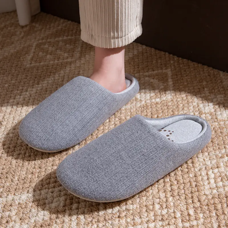 Japanese-Style Silent Cotton Slippers for Women, Autumn and Winter Indoor Home Use, Non-Slip Soft Sole, Silent Maternity Warm Slippers for Men - Image 2