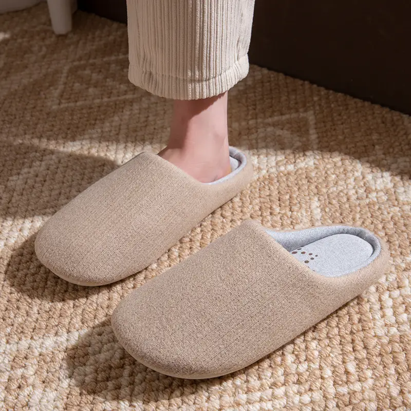 Japanese-Style Silent Cotton Slippers for Women, Autumn and Winter Indoor Home Use, Non-Slip Soft Sole, Silent Maternity Warm Slippers for Men - Image 3