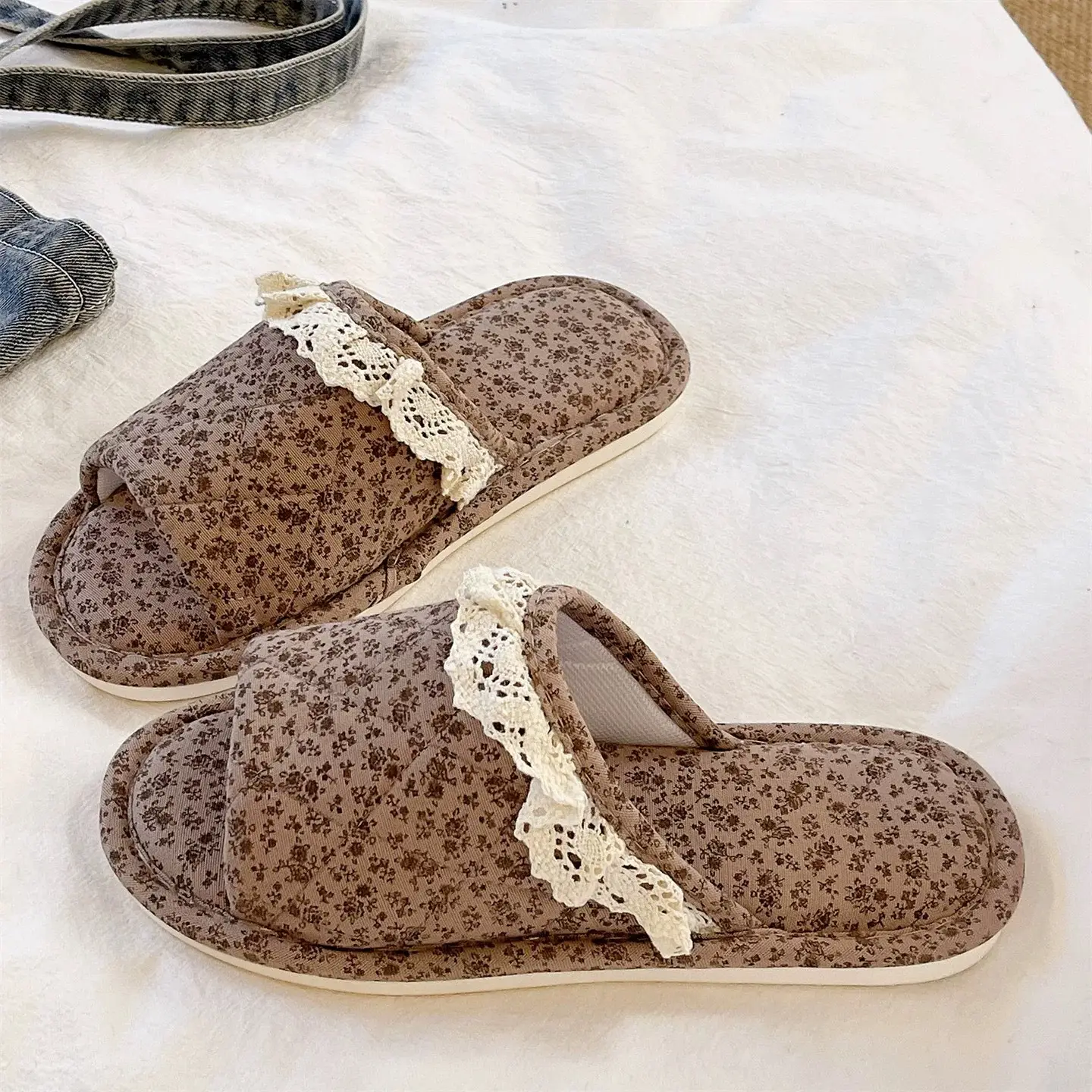 Women Floral Lace Slippers Cotton Linen All Season - Image 4