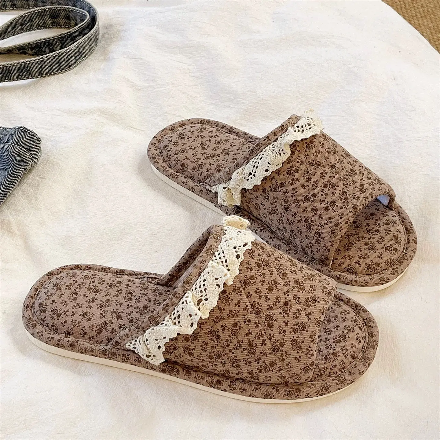 Women Floral Lace Slippers Cotton Linen All Season - Image 5