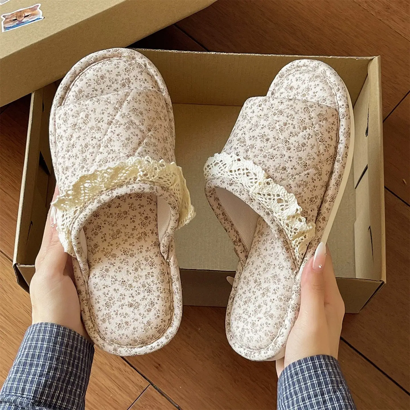 Women Floral Lace Slippers Cotton Linen All Season - Image 6