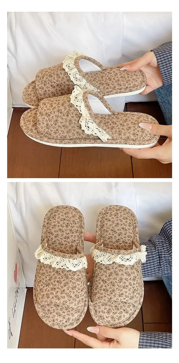 Women Floral Lace Slippers Cotton Linen All Season — feature 10