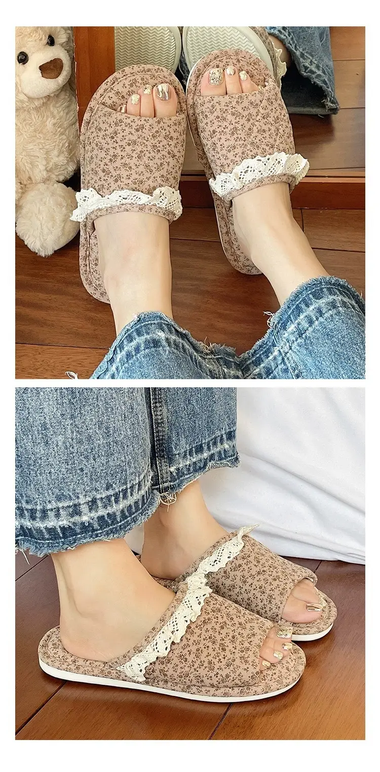 Women Floral Lace Slippers Cotton Linen All Season — feature 11