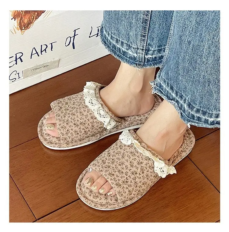 Women Floral Lace Slippers Cotton Linen All Season — feature 12