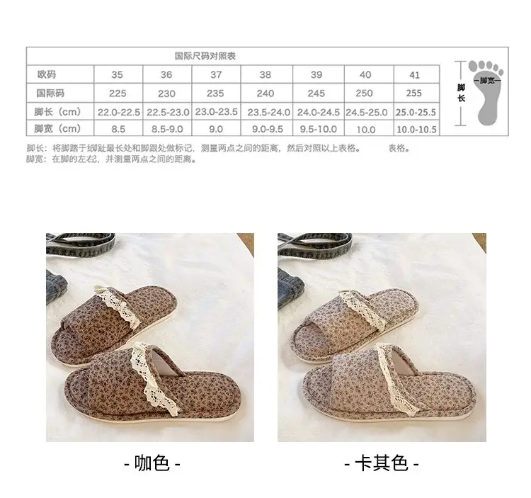 Women Floral Lace Slippers Cotton Linen All Season — feature 2