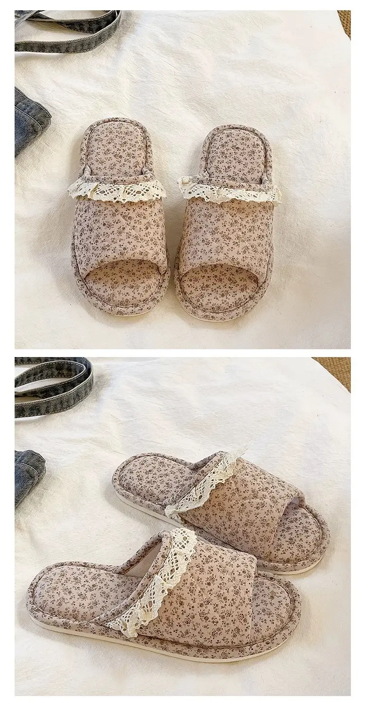 Women Floral Lace Slippers Cotton Linen All Season — feature 4