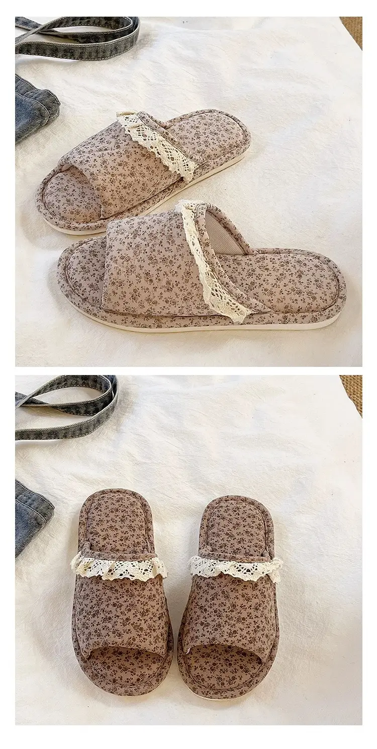 Women Floral Lace Slippers Cotton Linen All Season — feature 5