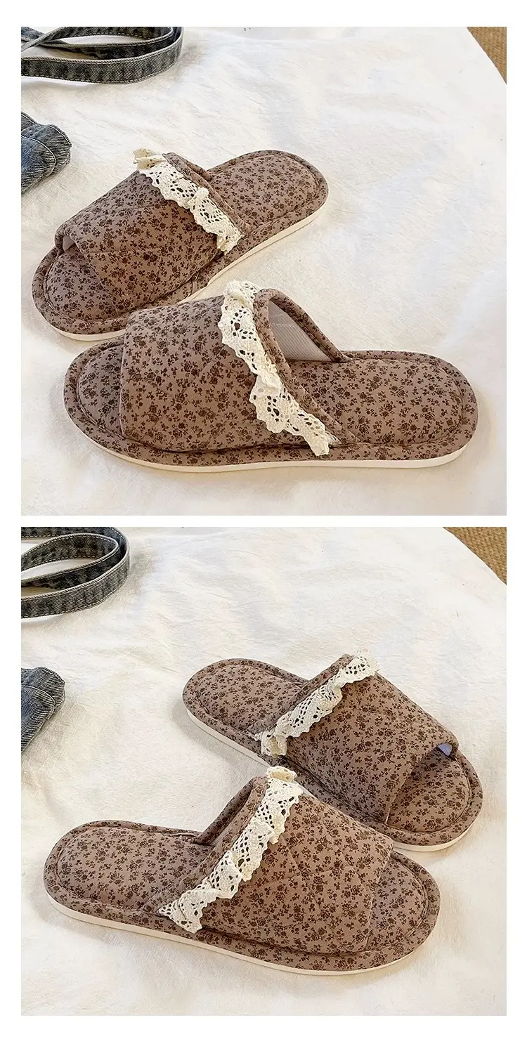 Women Floral Lace Slippers Cotton Linen All Season — feature 6