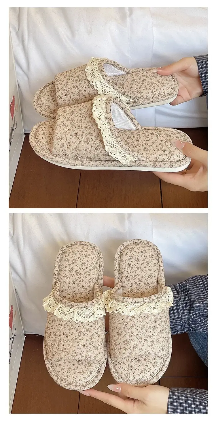 Women Floral Lace Slippers Cotton Linen All Season — feature 7