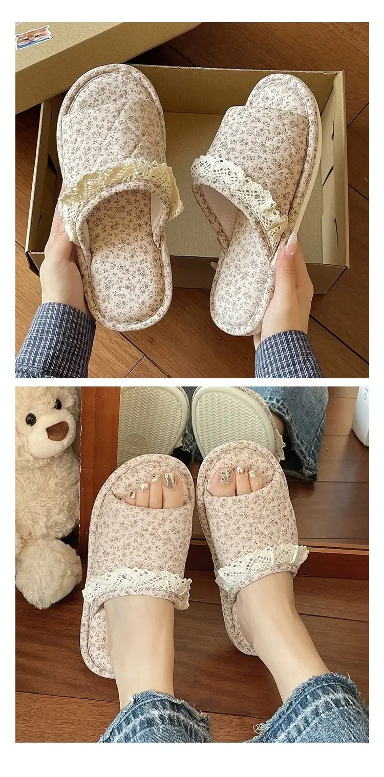 Women Floral Lace Slippers Cotton Linen All Season — feature 8