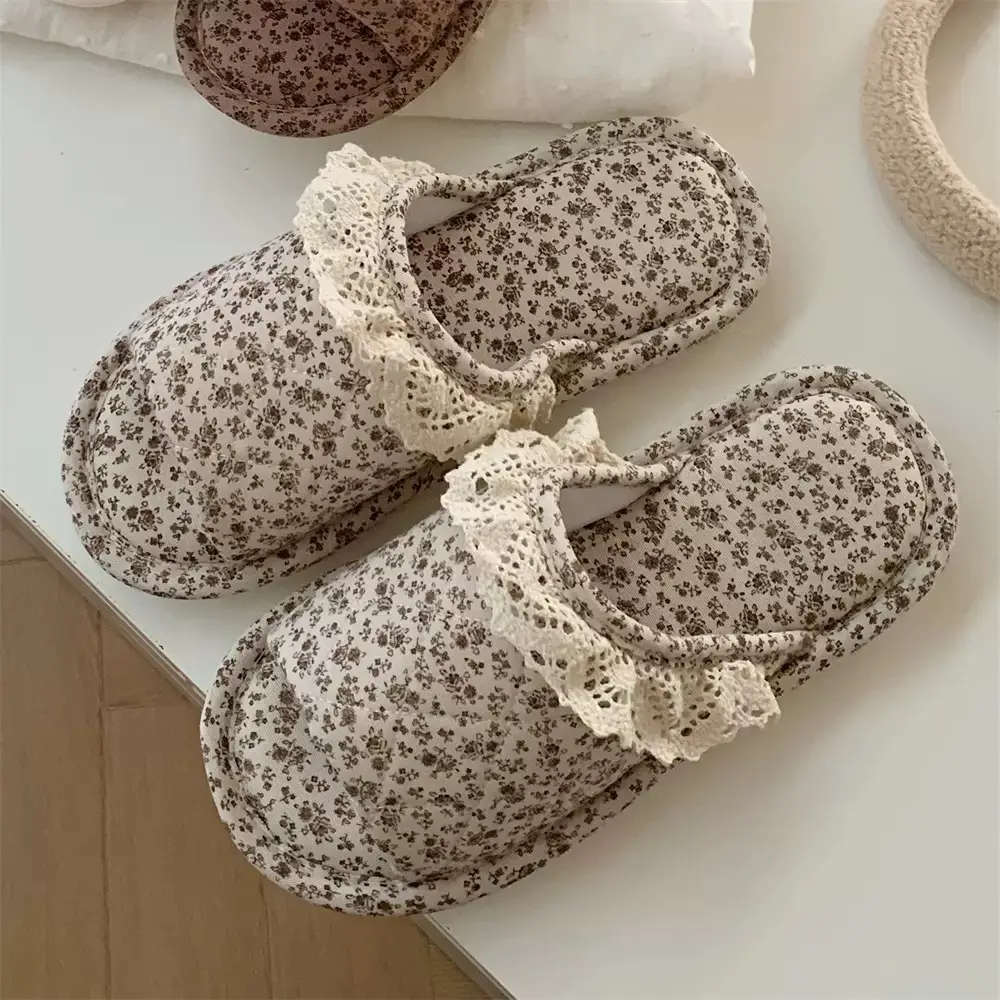 Women Floral Lace Slippers Cotton Linen All Season - Image 2